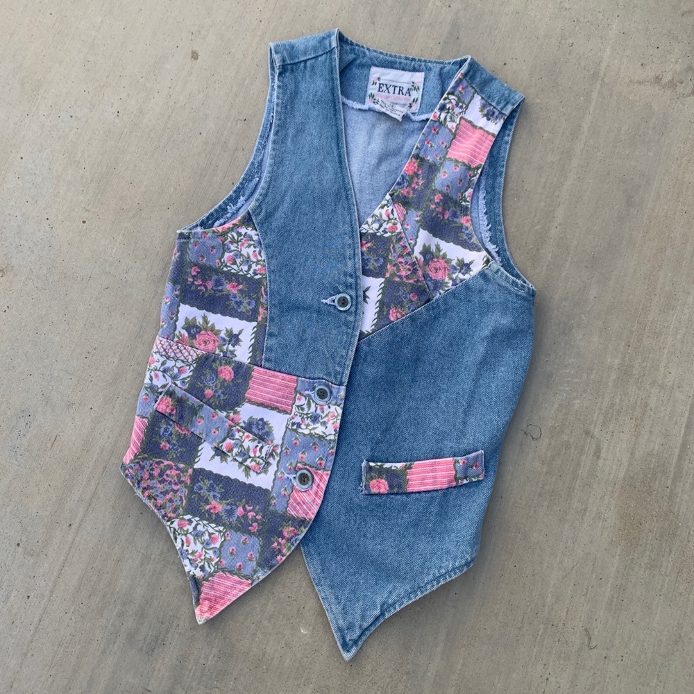Small Denim Foral Patchwork Vest